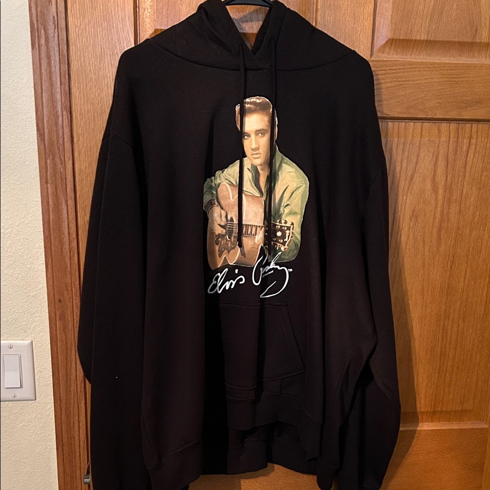 Black Elvis Presley Hoodie with Guitar Print